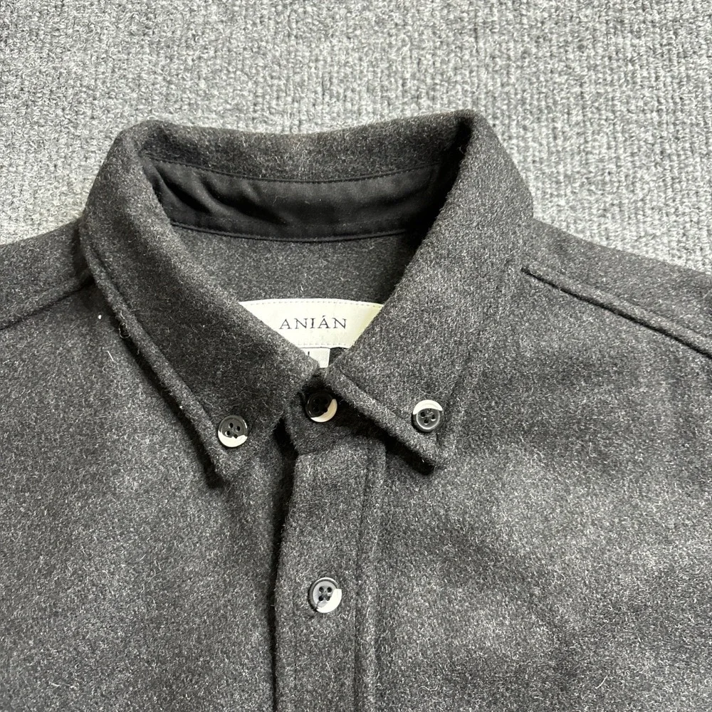Anian Modern Melton‎ Overshirt Dark Gray Size Large Recycled Wool Shirt Jacket